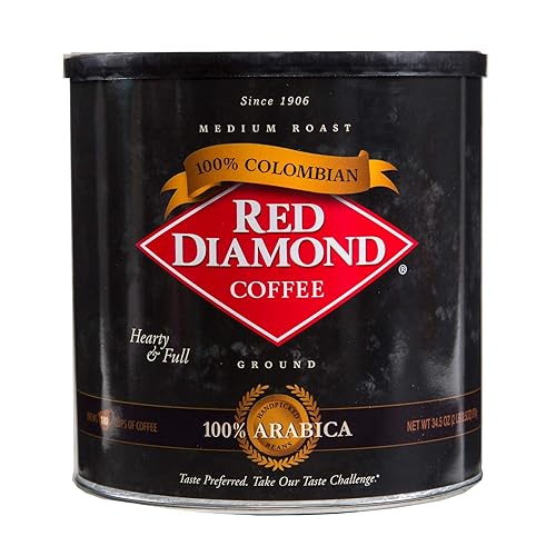 Red Diamond Ground Coffee, 100% Colombian, Medium Roast, Premium Arabica Beans, Hearty & Full Flavor, 34.5 Ounce Resealable Can