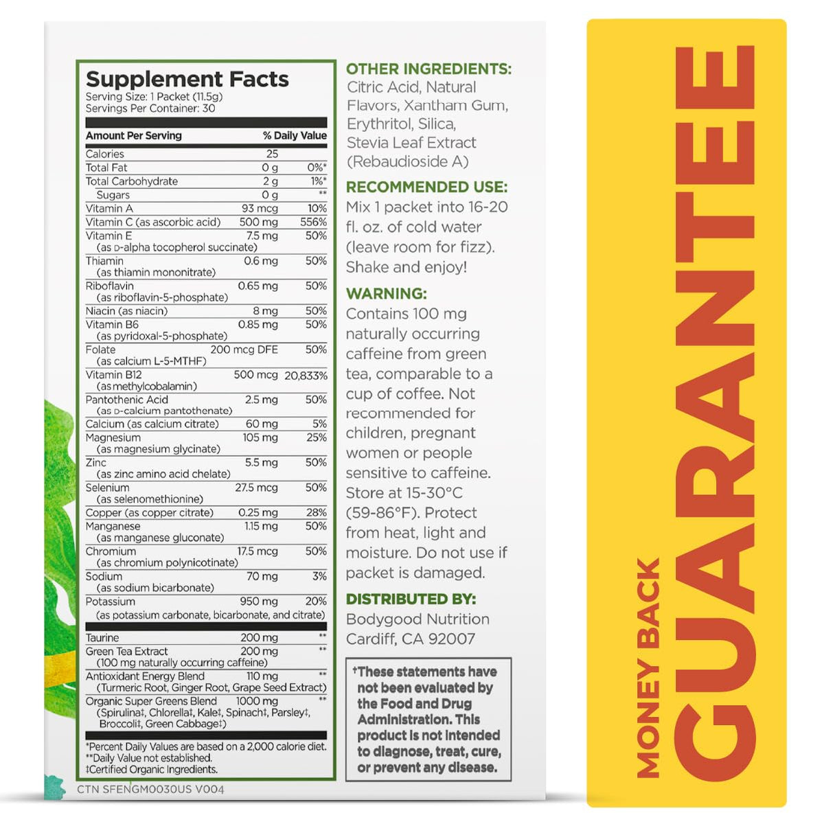 Pureboost Sugar-Free Superfoods Clean Energy Drink Mix, Green Mojo 30ct