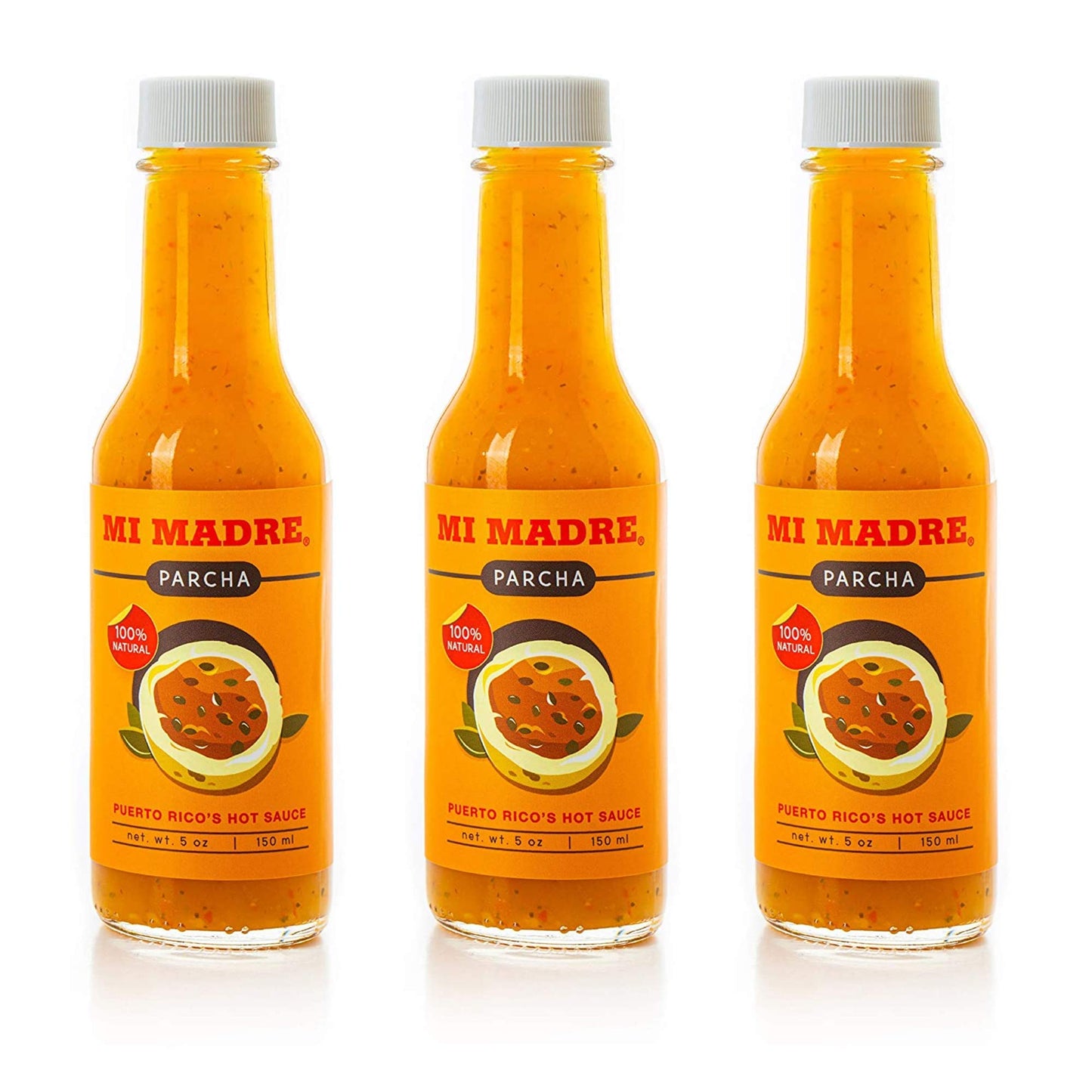 Mi Madre Passion Fruit Hot Sauce, Handcrafted in Puerto Rico, 100 Percent Natural, 5 Ounce (Pack of 3)