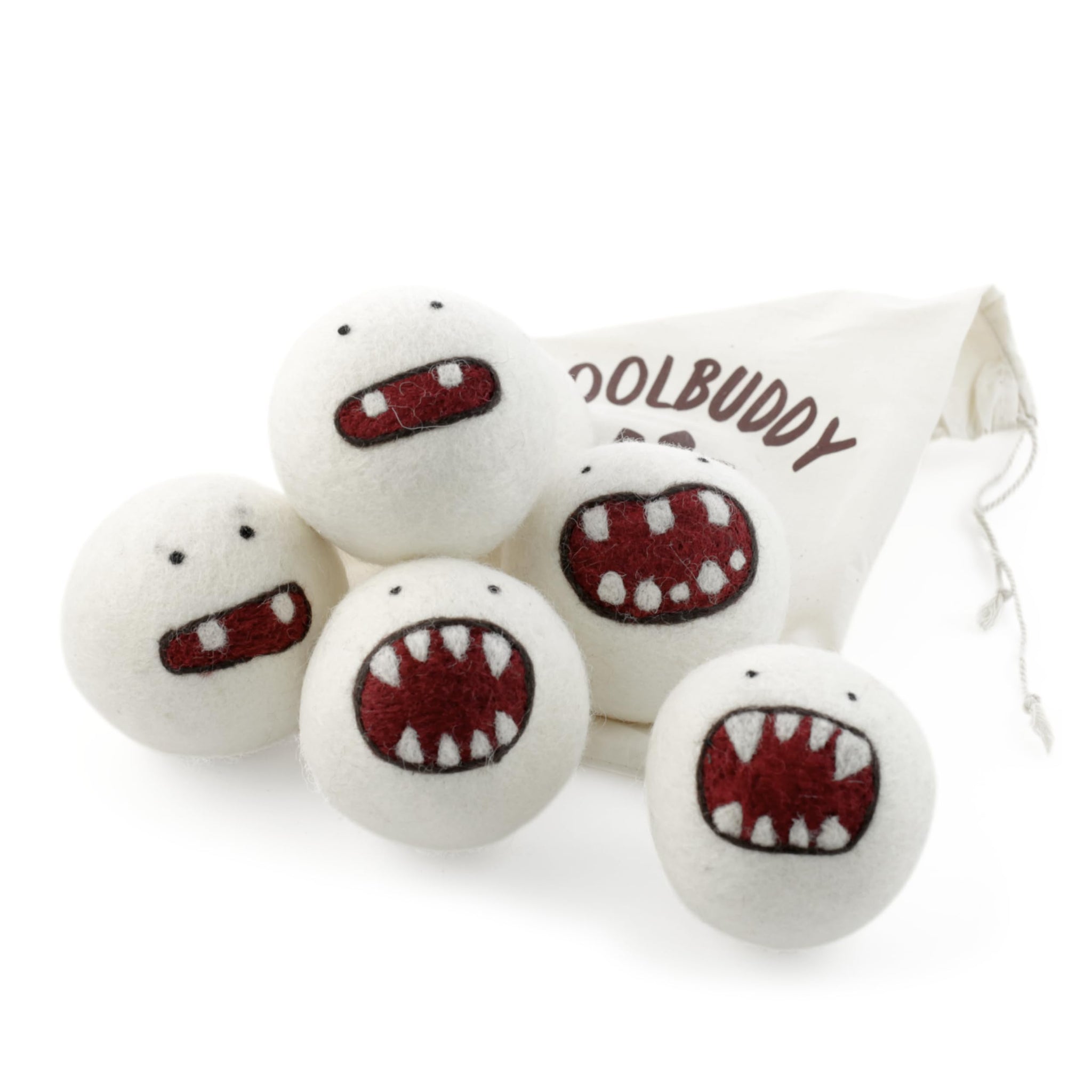 Woolbuddy Monster Dryer Balls (6-Pack) - Cute Handmade Wool Characters, Natural Fabric Softener, Eco-Friendly Gift for Families & New Homes