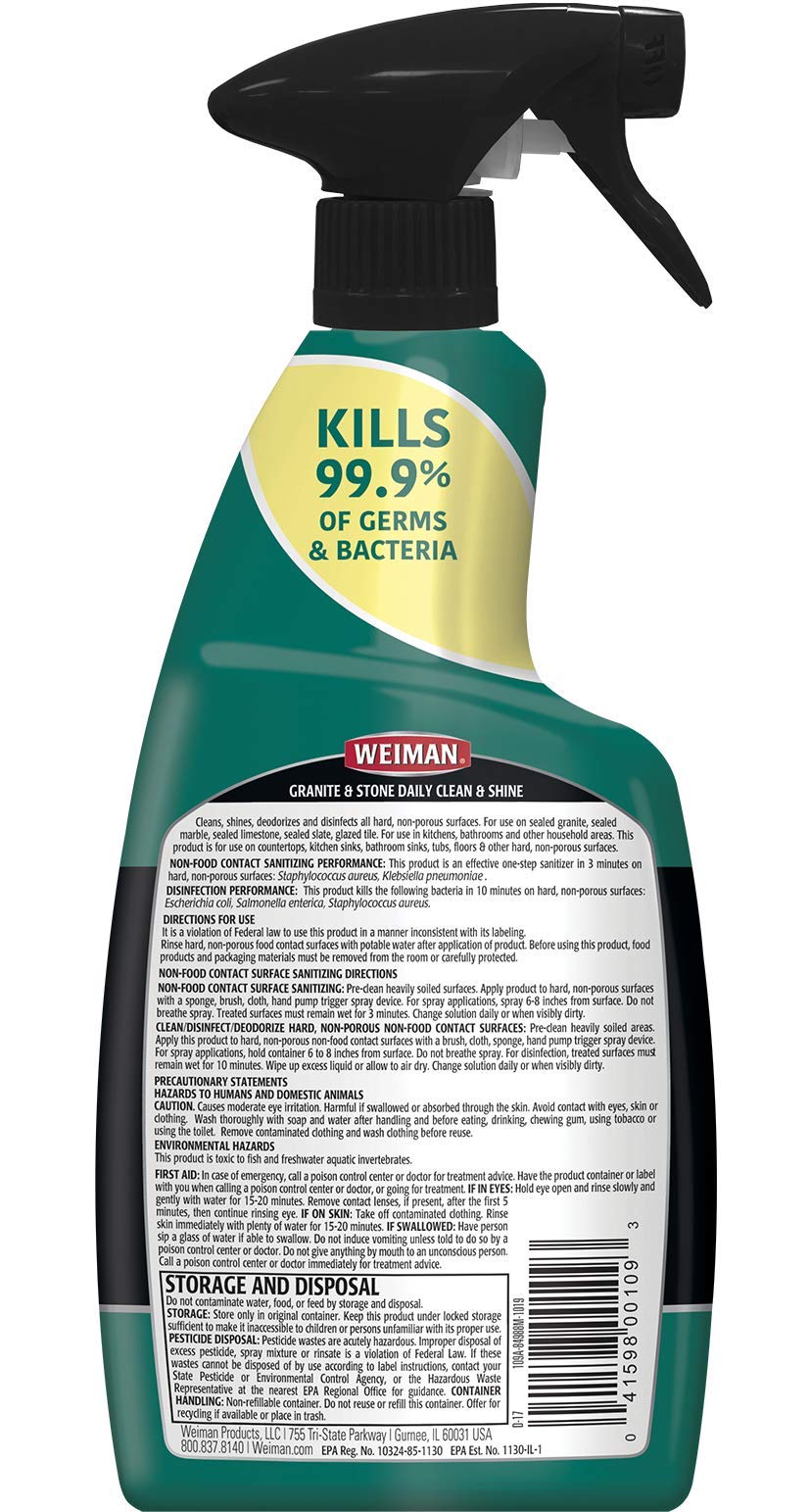Weiman Disinfectant Granite Daily Clean & Shine - (2 Pack) Safely Clean Disinfect and Shine Granite Marble Soapstone Quartz Quartzite Slate Limestone