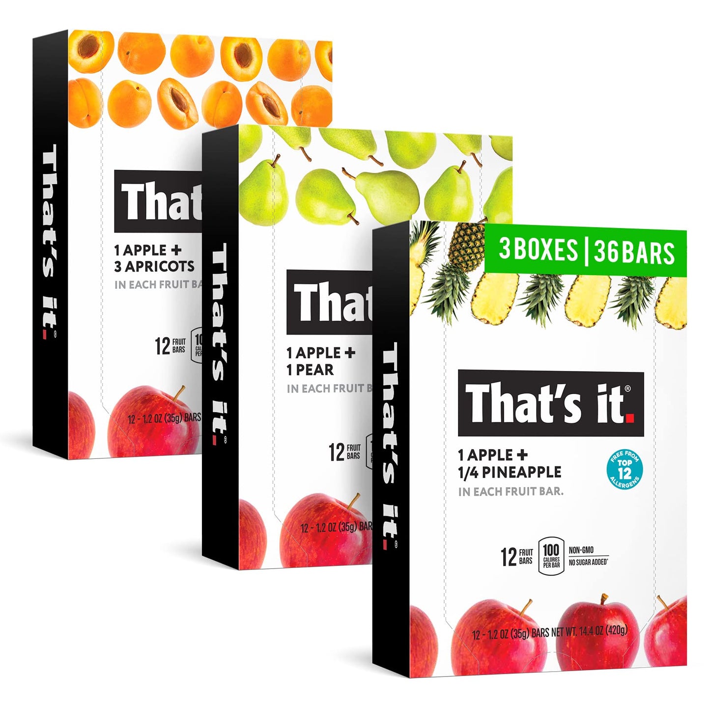 That's it. (36 Count) Variety Pack | Apricot, Pear, and Pineapple Flavors | 100% Natural Real Fruit Bars Plant-based, Vegan, Gluten-free, No Added
