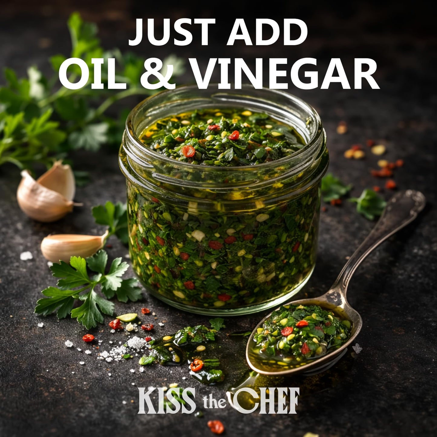 Kiss the Chef Chimichurri Sauce Mix & Blend, 2.25 oz - Authentic Argentinian Chimichurri Seasoning & Dry Rub - Herb & Garlic Spice Blend - Gluten