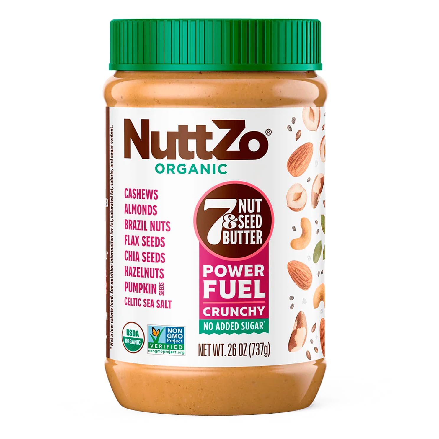 NuttZo Organic Power Fuel 7 Nuts and Seeds Butter, Crunchy, Paleo and Keto Friendly, Peanut and Gluten Free, Vegan, Kosher, 1g Sugar, 6g Protein, 26