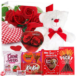 Valentines Day Gift Basket Set | Teddy Bear Plush (RED OR WHITE), Elmer Heart Chocolate, Milk Chocolate Bar, Kit Kat Chocolate Bar, Glico Pocky