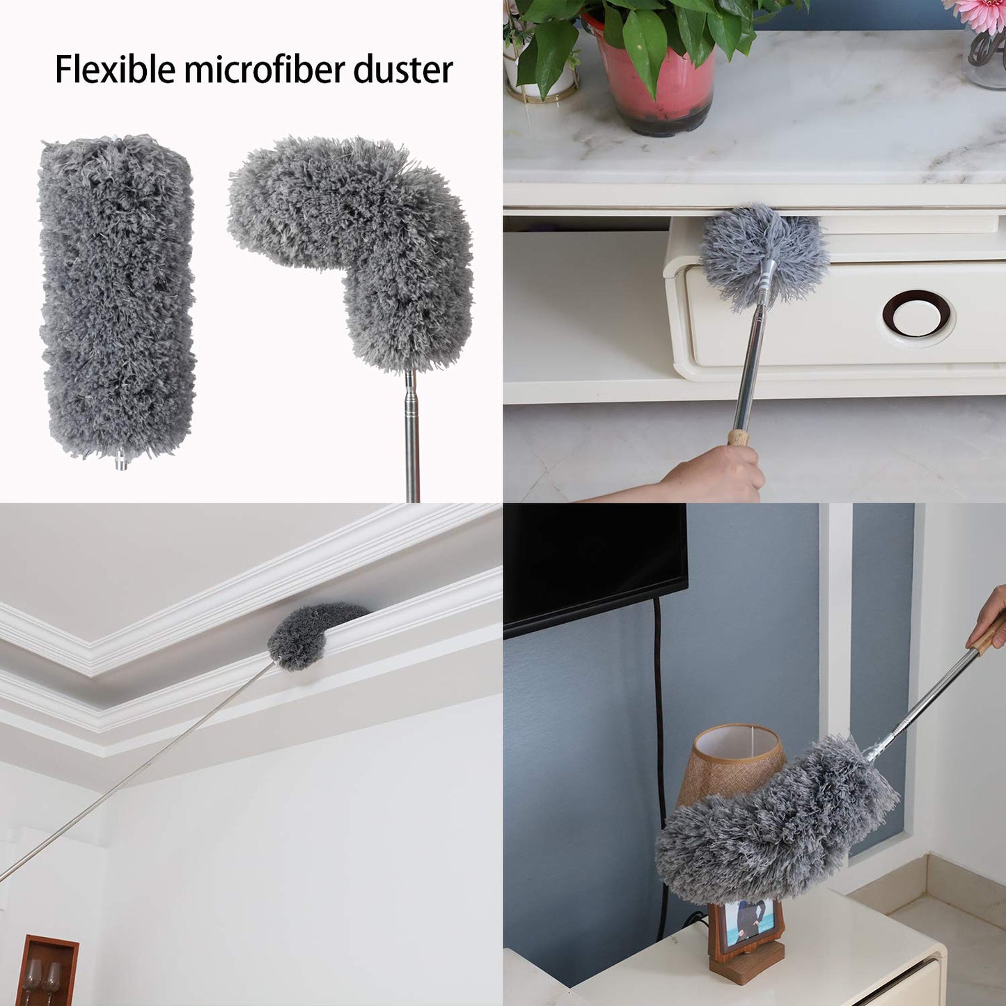 Midoneat Lambswool and Microfiber Duster, 2 Counts, Long Reach/Extendable Duster Up to 86" for Cleaning High Ceiling Fan, Interior Roof, Cobweb