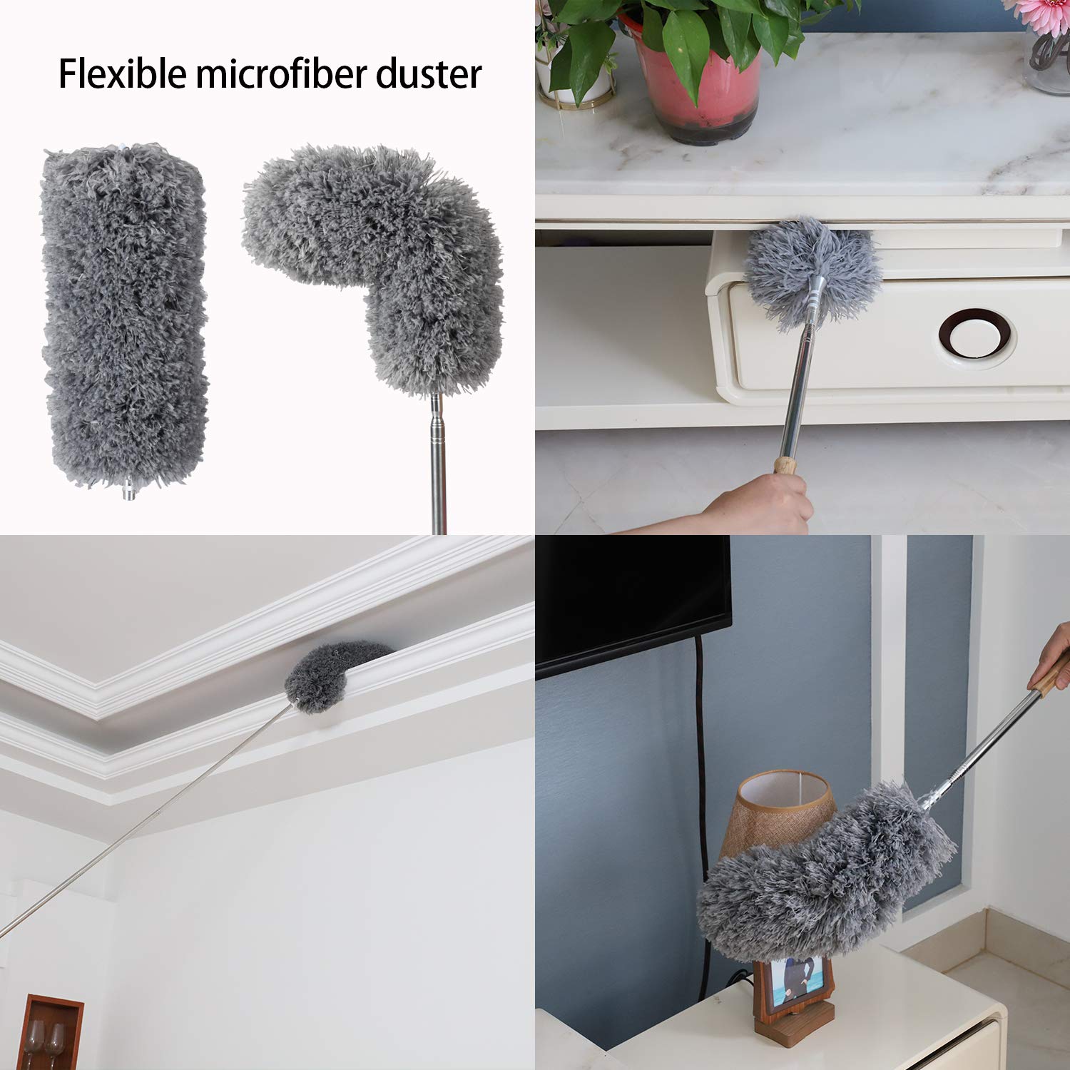 Midoneat Lambswool and Microfiber Duster, 2 Counts, Long Reach/Extendable Duster Up to 86" for Cleaning High Ceiling Fan, Interior Roof, Cobweb
