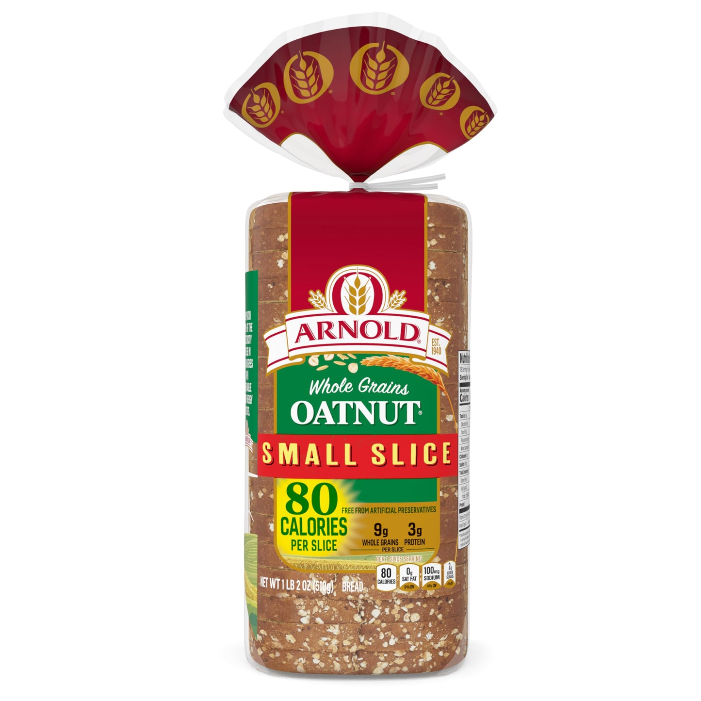 Arnold Whole Grains Small Slice Oatnut Bread, Bread Free From Artificial Colors, Flavors and Preservatives, 18 oz Loaf