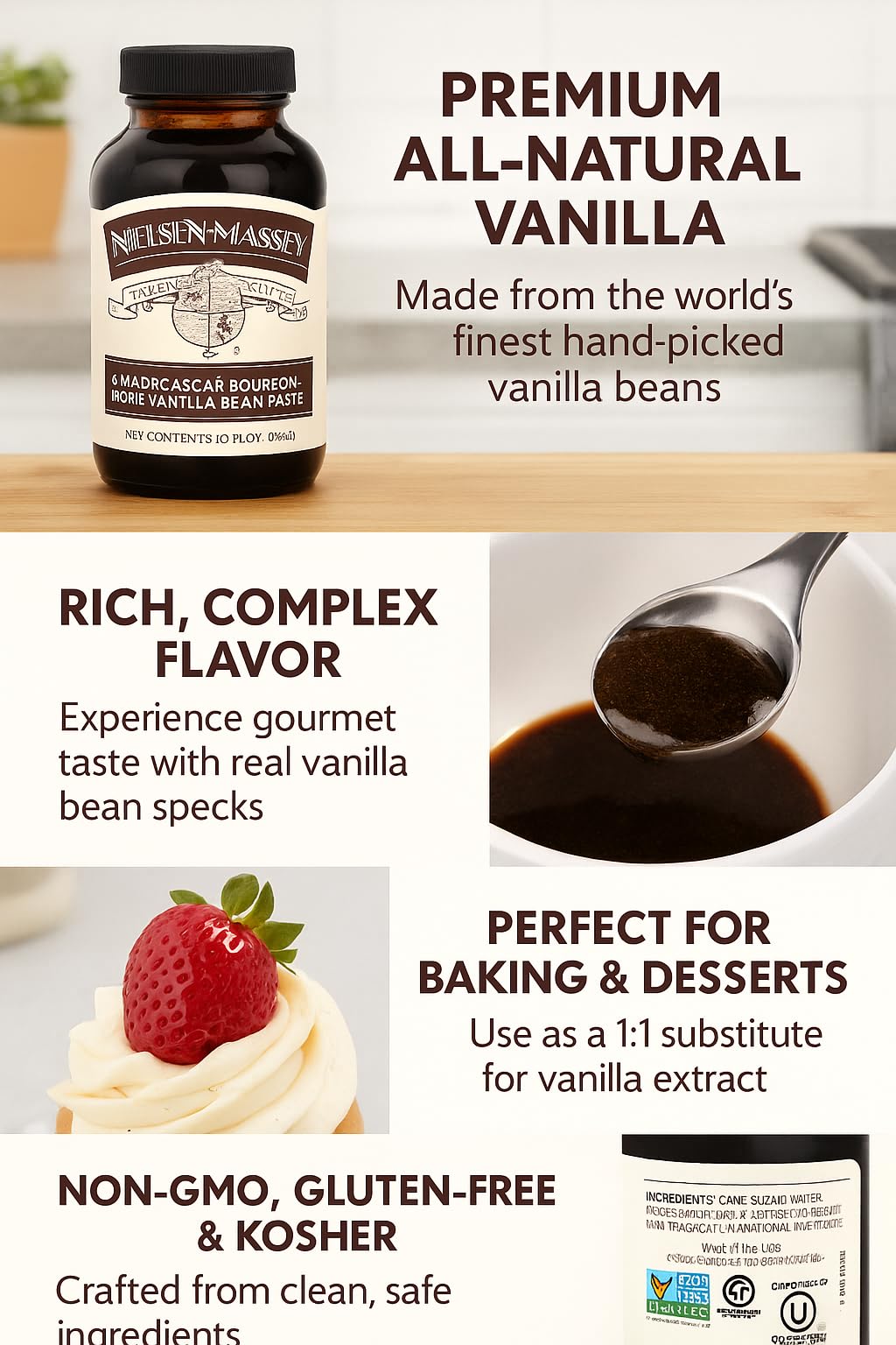 Nielsen-Massey Pure Vanilla Bean Paste, 10 oz | All-Natural, Certified Kosher Premium Baking & Cooking Vanilla with Real Bean Specks | Non-GMO