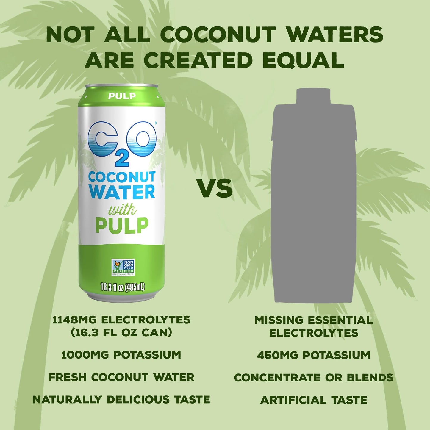 C2O Pure Coconut Water with Pulp, 16.3 Fluid Ounce, Pack of 8