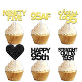 18pcs Black Gold Glitter Dessert Cupcake Pick for Straight Outta 1931 Cheer to 95 Years Old Theme Decor Supplies Happy 95th Birthday Party Decoration