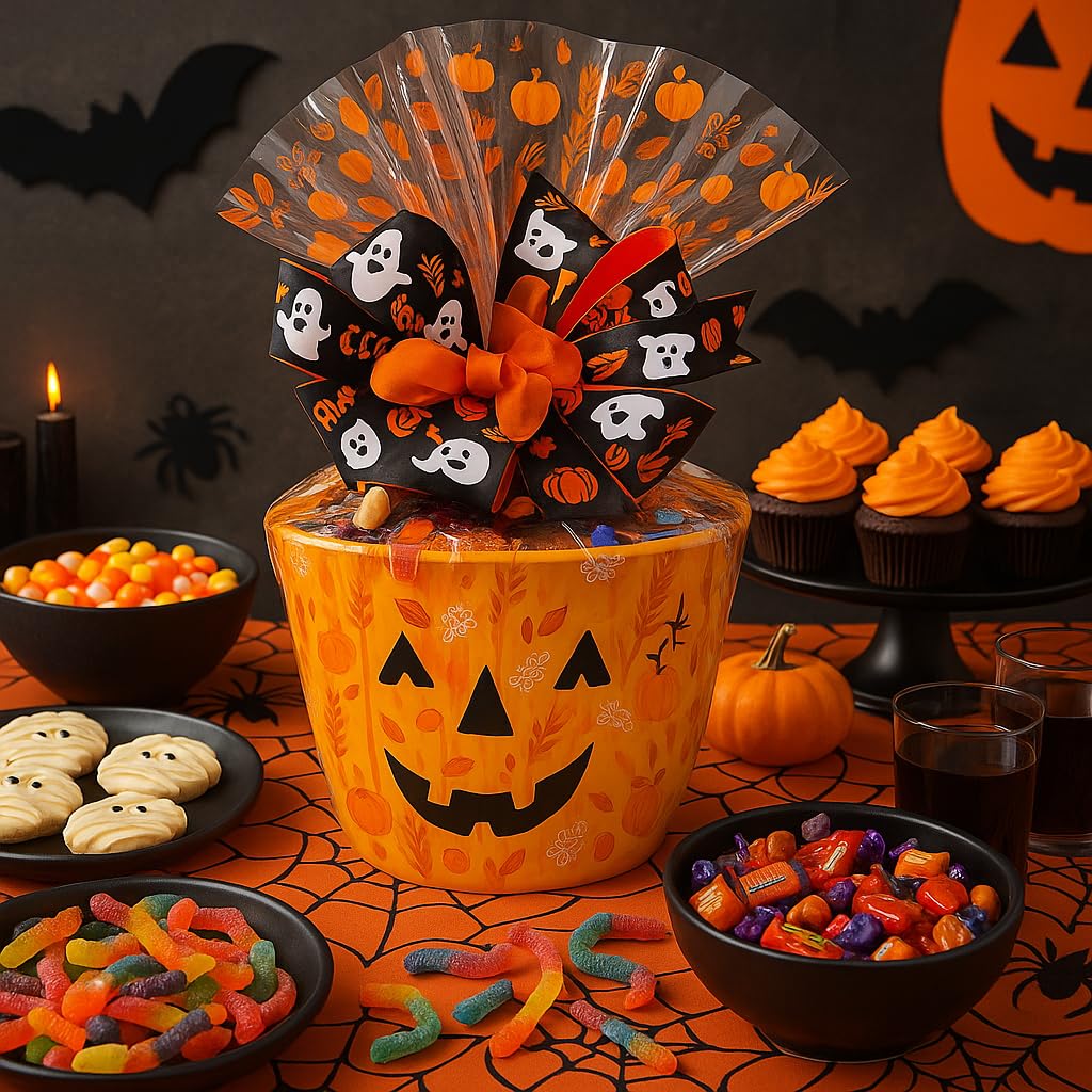 Halloween Pumpkin Gift Basket - Assorted Candy, Chocolates, Cookies & Snacks - Customizable Gift for Kids, Adults, Family, or Office (10" Timberland