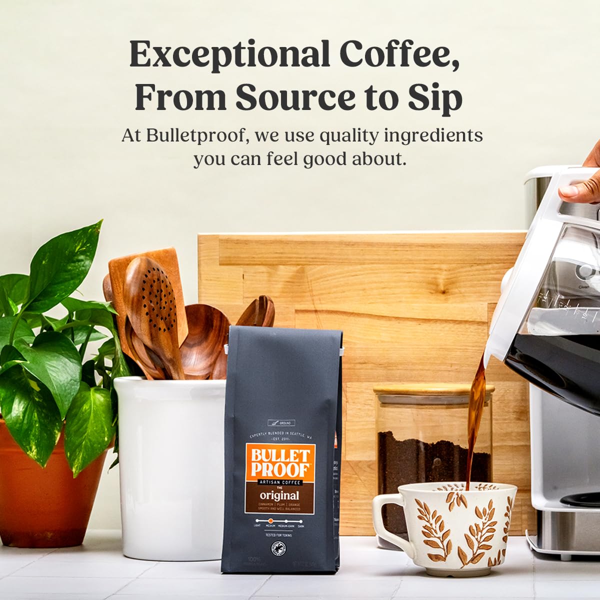 Bulletproof Original Medium Roast Ground Coffee, 100% Arabica Coffee, Tested for Toxins, Clean Coffee Sustainably Sourced, 12 Ounces (3 Pack)