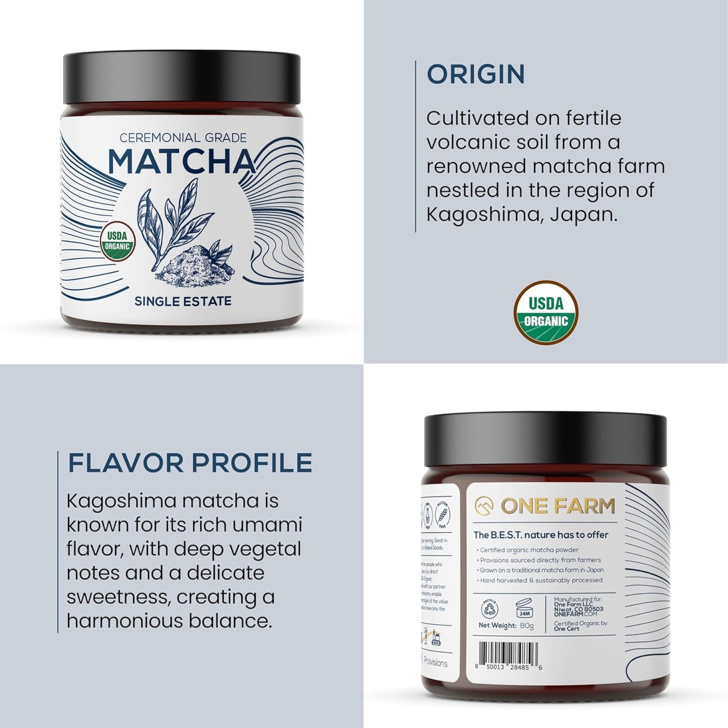 One Farm by WAAYB Organic Ceremonial Matcha Powder, 20 Servings, Single Estate Green Tea Powder, Non-GMO, Fair-Trade, Vegan, Gluten Free, Clean Energy