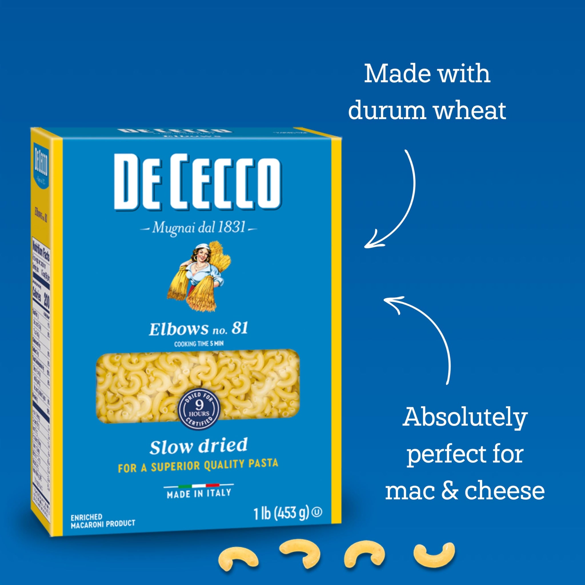 De Cecco Elbows No. 81 Pasta, 16 Oz, Authentic, Slow Dried, Made with Durum Wheat, Versatile Pasta for Sauces & Recipes, Made in Italy