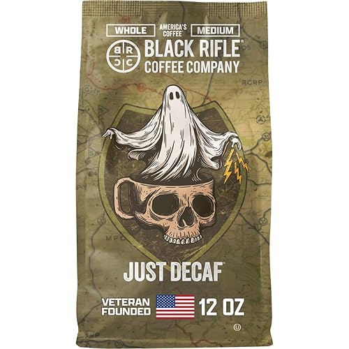 Black Rifle Coffee Company Just Decaf, 12oz Bag, Whole Bean Medium Roast - Roasted Blend Made from Arabica Beans - Colombian & Brazilian Beans