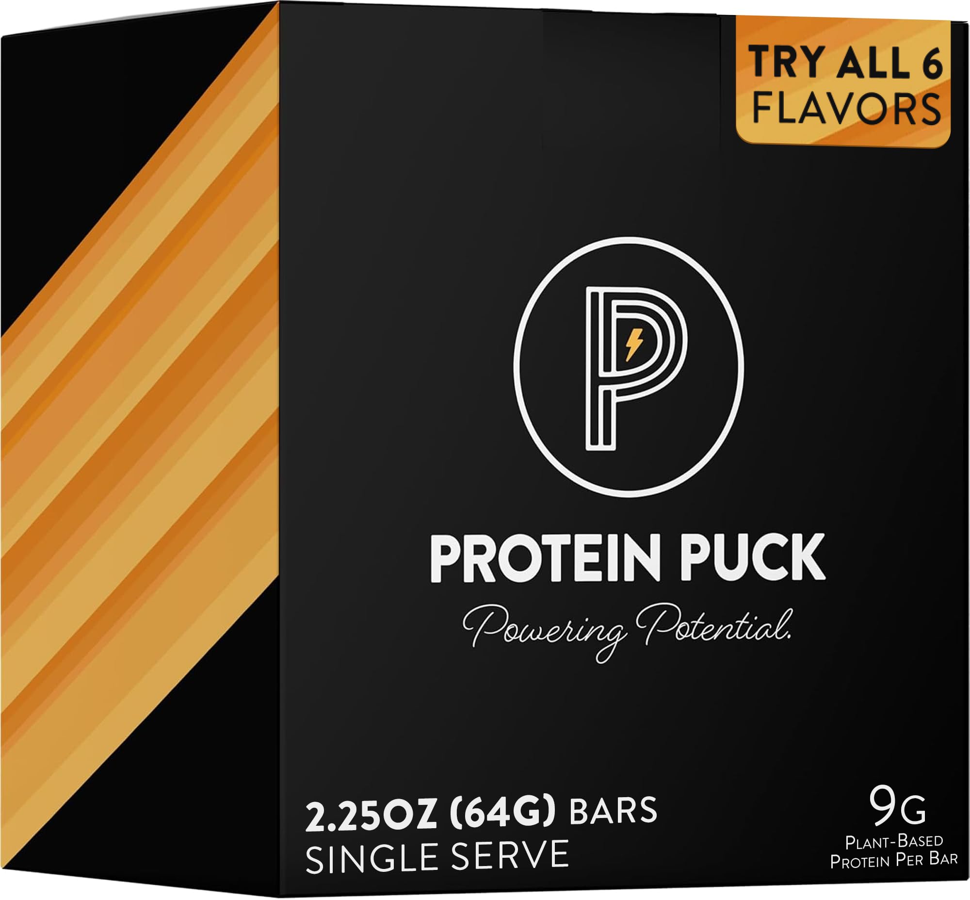Protein Puck Plant Based Bars Trial Variety Pack - 6 Pack with 6 different Flavors | Snacks with Vegan Protein | Gluten Free, Non Dairy, Kosher