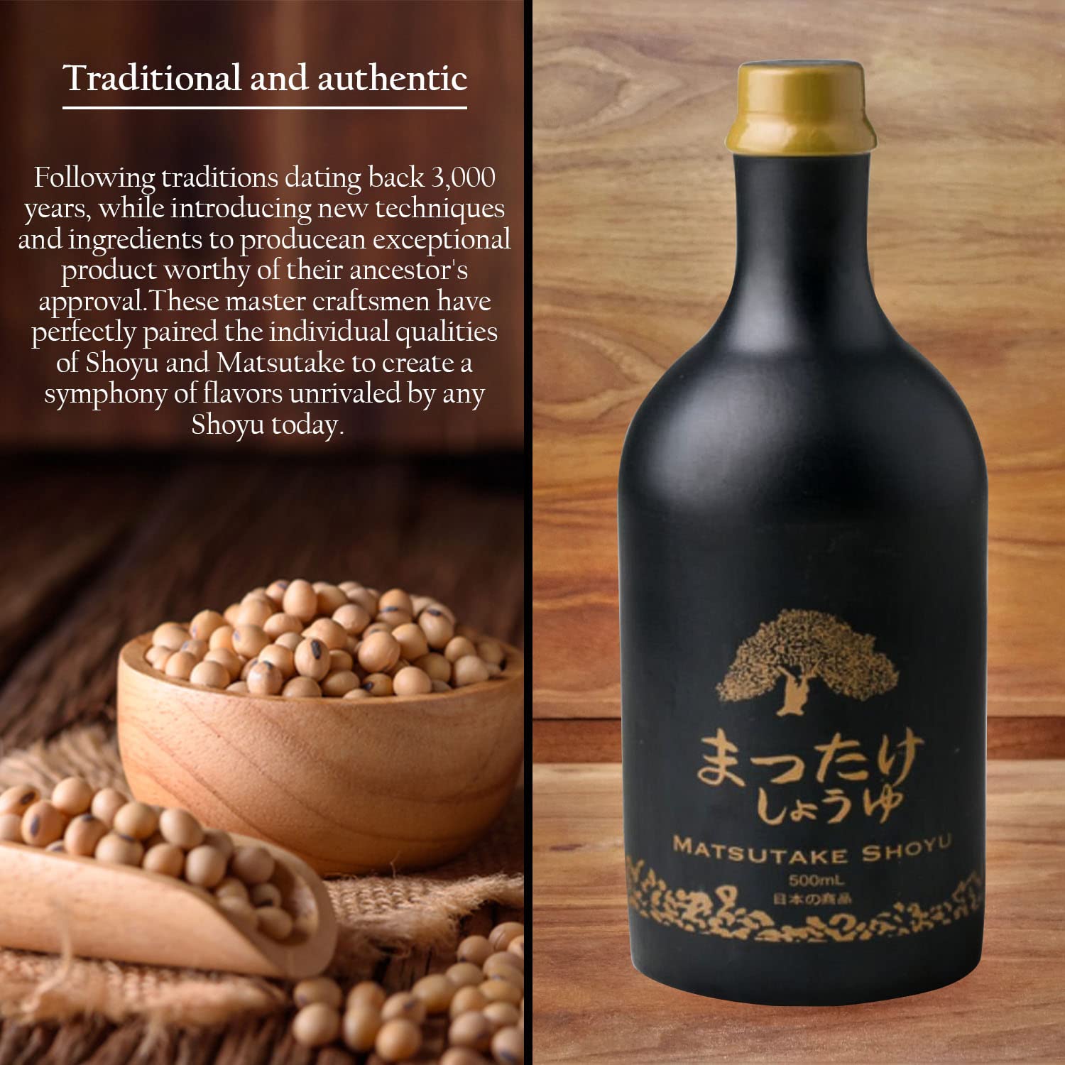 HAKU Matsutake Shoyu Japanese Soy Sauce (500 ml) - Organic Mushroom Flavored Dark Soy Sauce - Pure Soy Sauce with No Additives - Unfiltered Shoyu