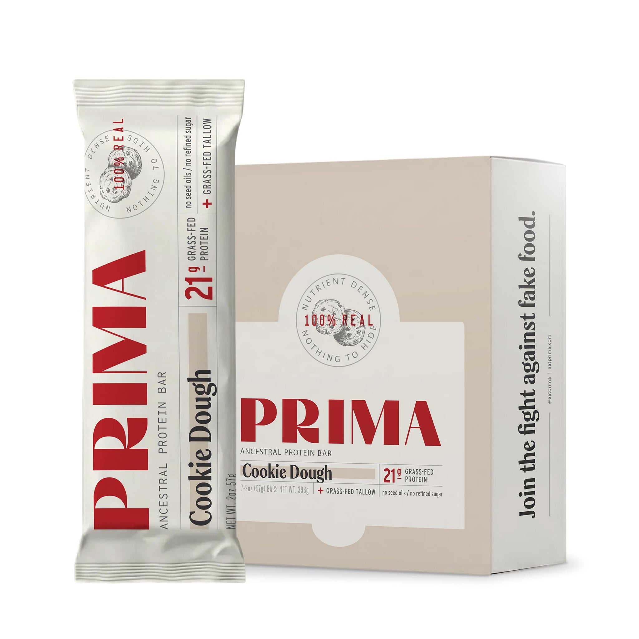 PRIMA Cookie Dough Protein Bar | 21g Grass Fed Whey and Collagen | No Seed Oils, No Preservatives, Raw Honey Sweetened | 7 Pack