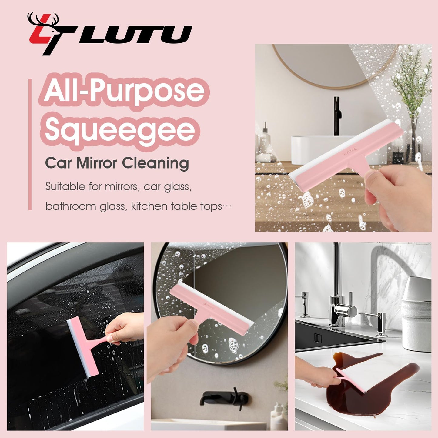 LTLUTU 5" Silicone Shower Squeegee for Glass Doors & Car Windows - Small & Mini Size Streak-Free Cleaner, Bathroom, Mirror, Tile Scraper - Compact