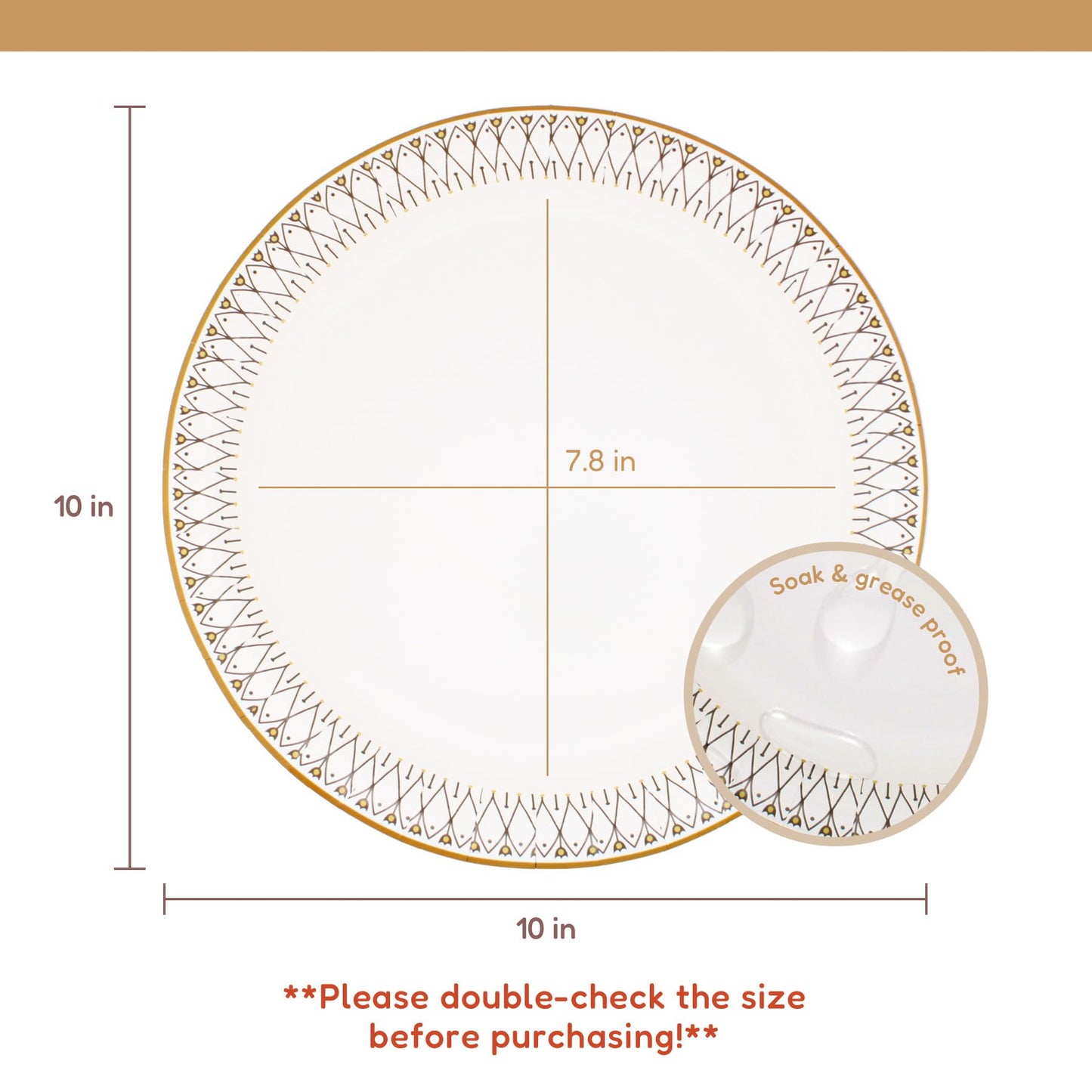yesbox 150-Pack Elegant Gold Rim 10-Inch Paper Plates - Premium Disposable Dinnerware for Weddings, Parties, and Special Occasions