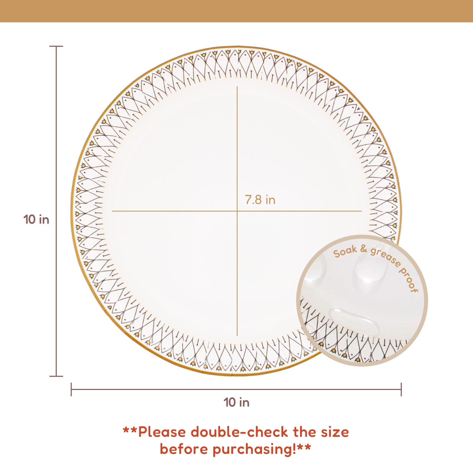 yesbox 150-Pack Elegant Gold Rim 10-Inch Paper Plates - Premium Disposable Dinnerware for Weddings, Parties, and Special Occasions