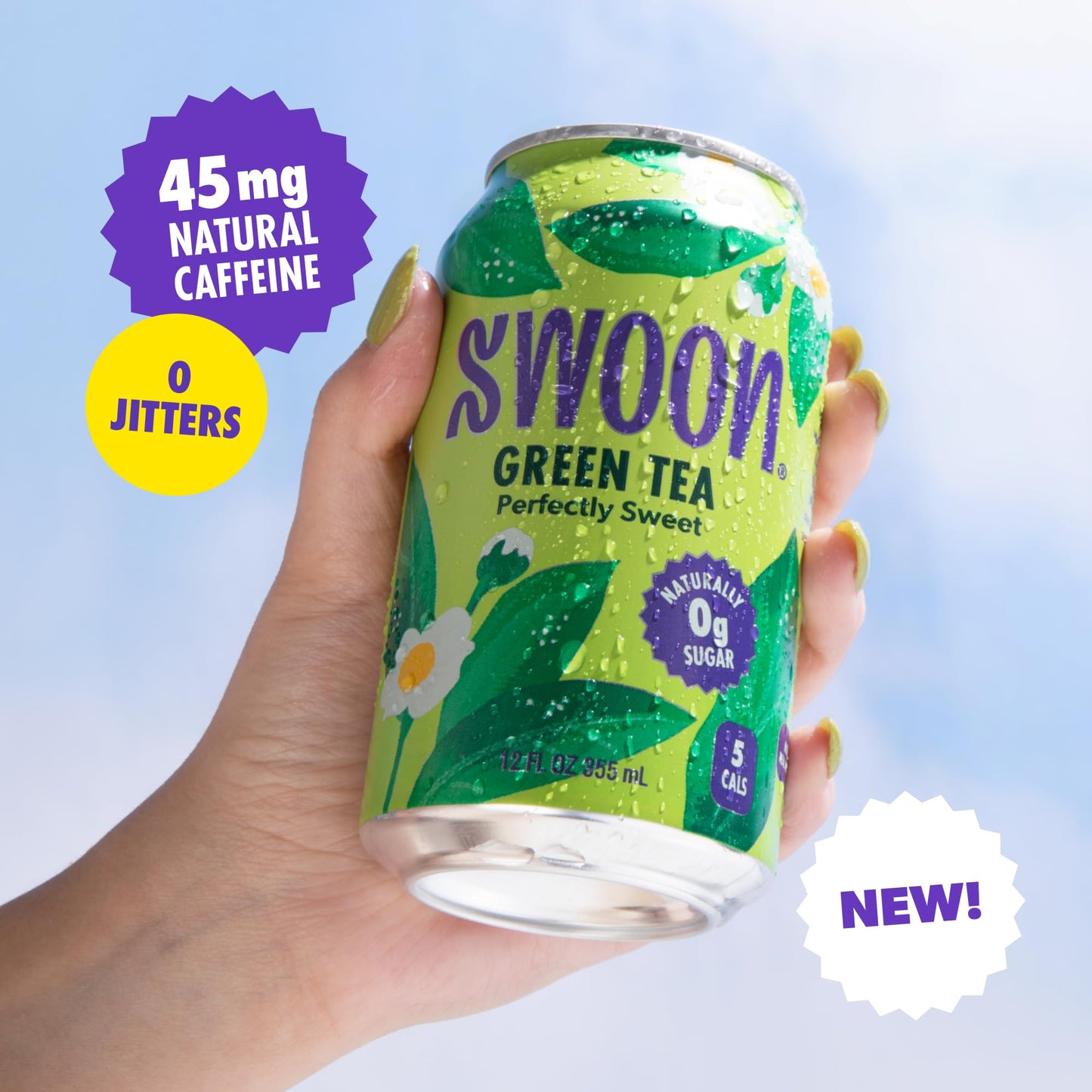 Swoon Perfectly Sweet Green Tea | Zero Sugar, Lightly Caffeinated & Refreshing | Keto, Paleo, Vegan, Non-GMO & Gluten-Free | Naturally Sweetened