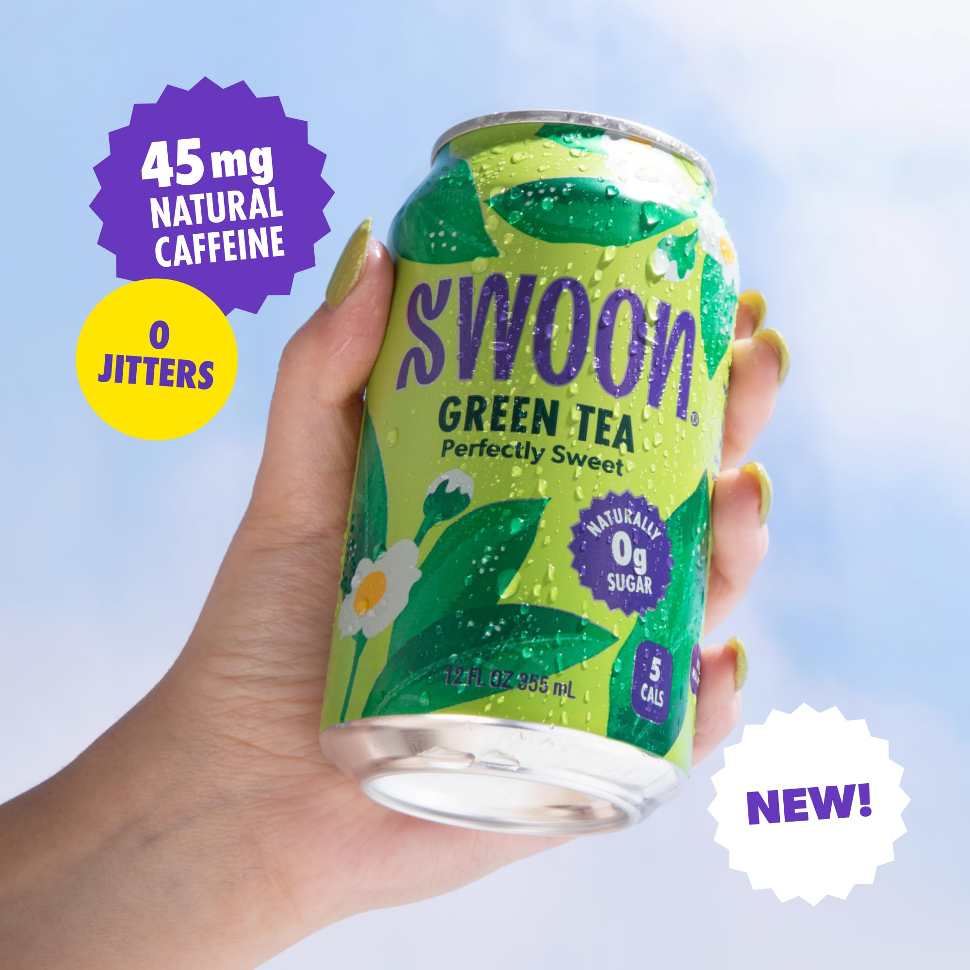 Swoon Perfectly Sweet Green Tea | Zero Sugar, Lightly Caffeinated & Refreshing | Keto, Paleo, Vegan, Non-GMO & Gluten-Free | Naturally Sweetened