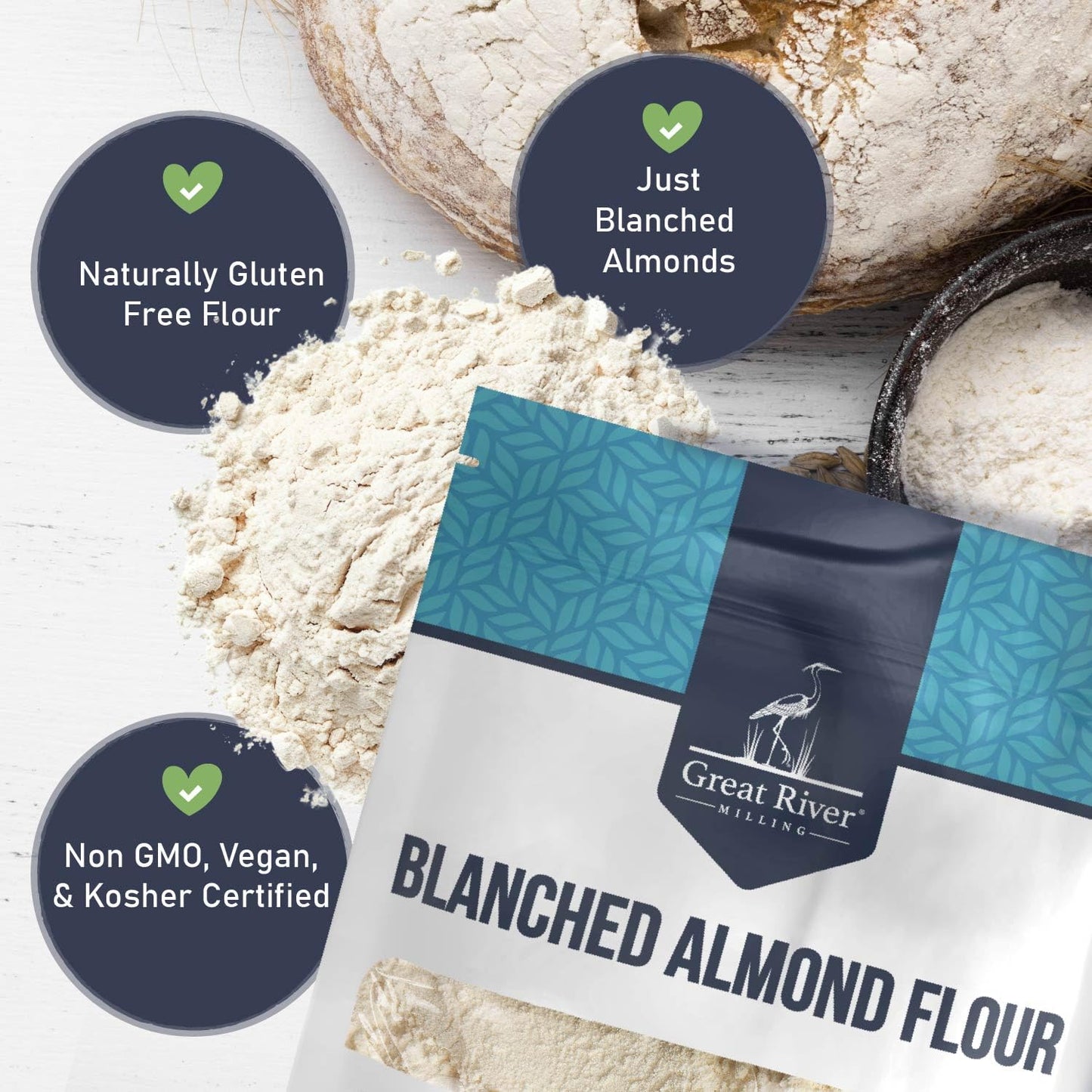 Great River Milling Blanched Almond Flour | Finely Ground Gluten Free Baking Alternative | Made from Whole Blanched Almonds | Non-GMO, Glyphosate