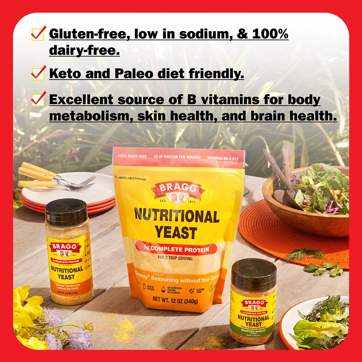 Bragg Nutritional Yeast Seasoning - 4.5 oz - Dairy-Free Parmesan Cheese Substitute - Perfect for Salads, Pastas, Vegetables, and More