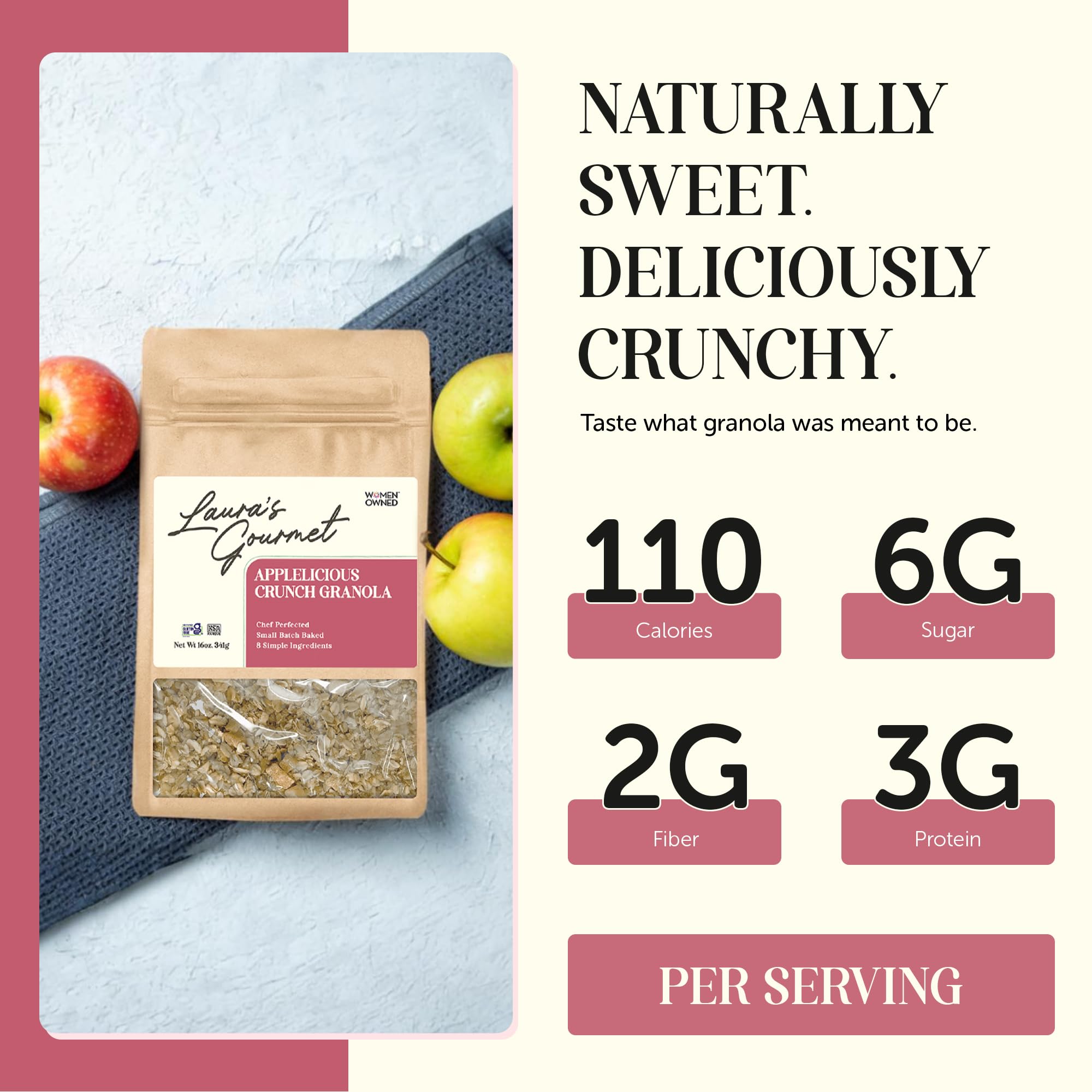 AppleLicious Crunch Granola - Laura's Gourmet Granola - Gluten Free, Soy & Dairy Free, Vegan, Chef Created - Crunchy Granola with Cinnamon Spiced