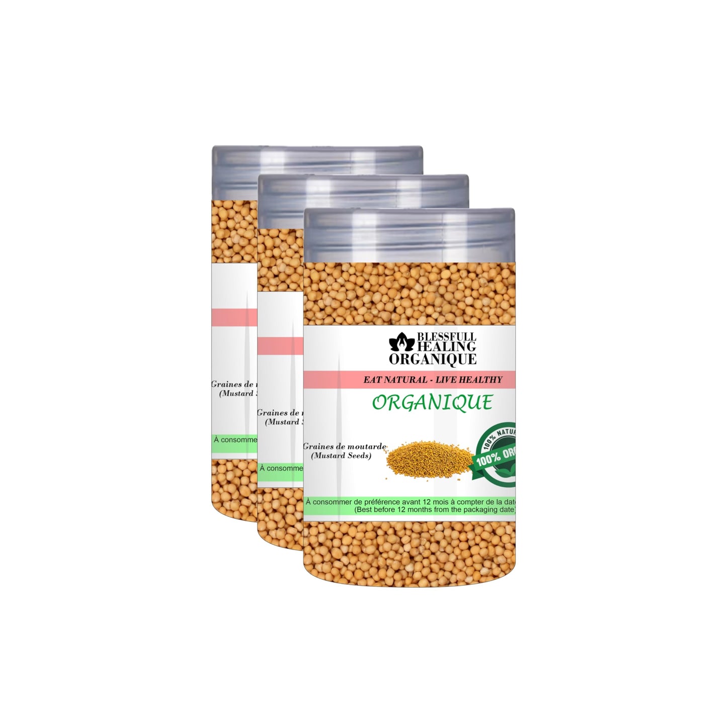 Blessfull Healing Organic Mustard Seeds 100 Gram (3.52 oz) Each (Pack Of 3) = 300 Grams, Vegan
