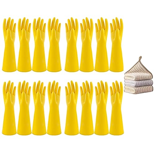 Vsootal 8 Pairs Reusable Household Cleaning Gloves, Rubber Kitchen Dishwashing Gloves,Extra Thickness, Long Sleeves, for Washing Dishes, Pet