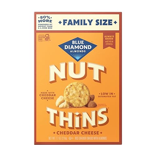 Blue Diamond Almonds Nut-Thins Gluten Free Cracker Crisps, Cheddar Cheese, Family Size, 7.7 oz