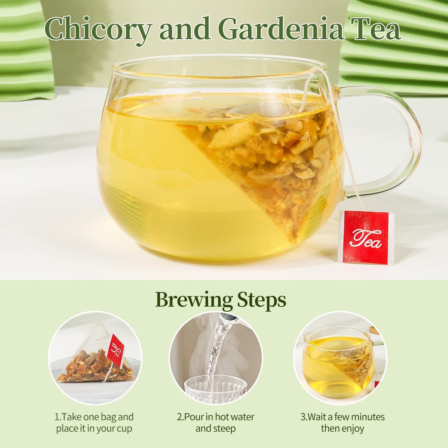 Chicory and Gardenia Herbal Tea, Supports Blood Sugar, Digestion, Weight & Sleep, Sugar Free, Caffeine Free, Vegan, 5g*25 Packs 4.41oz
