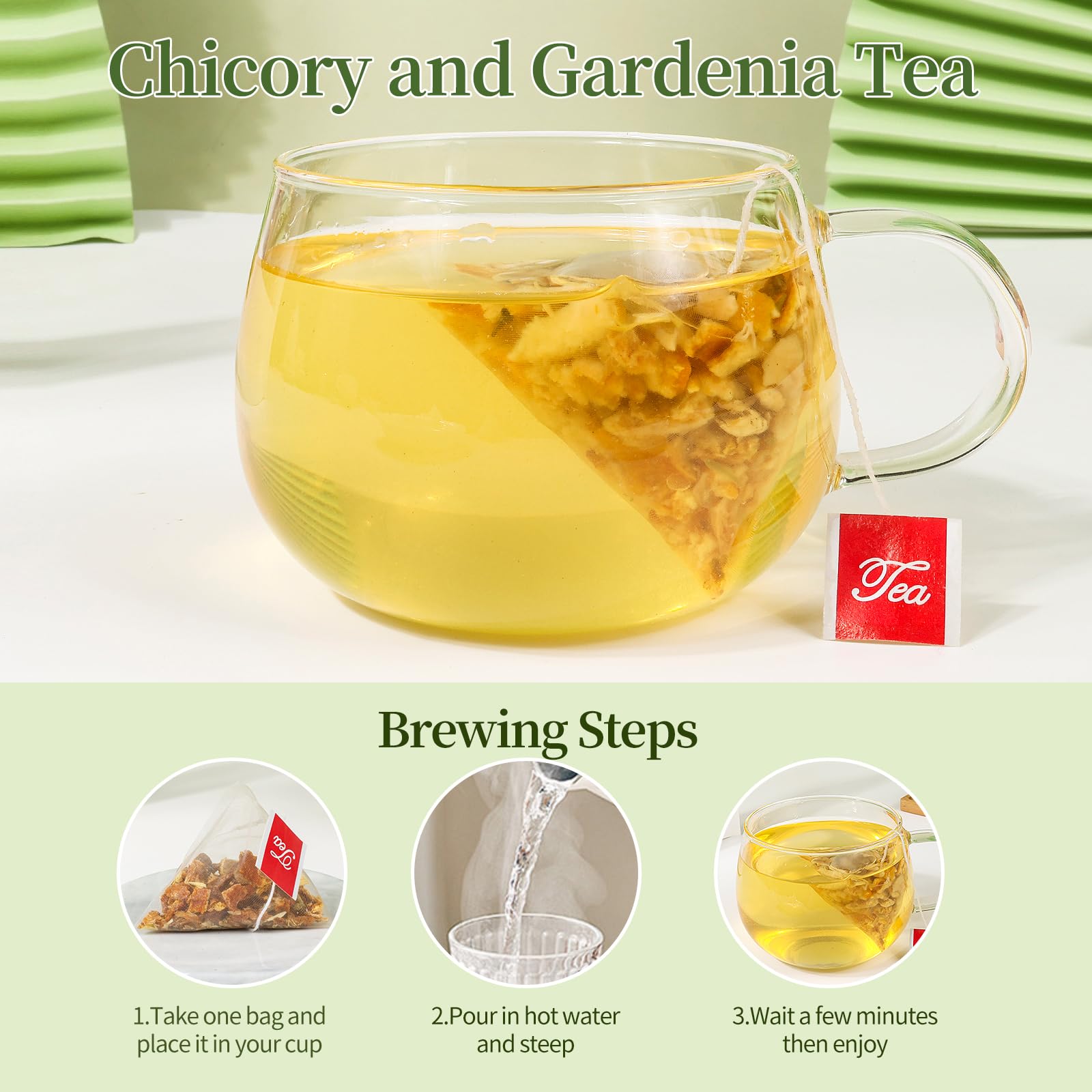 Chicory and Gardenia Herbal Tea, Supports Blood Sugar, Digestion, Weight & Sleep, Sugar Free, Caffeine Free, Vegan, 5g*25 Packs 4.41oz