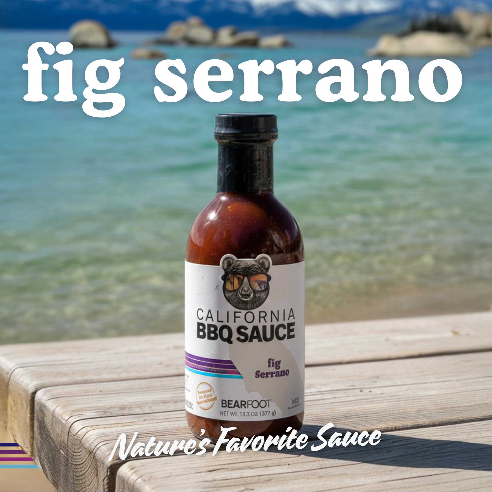 Fig Serrano BBQ Sauce - Bearfoot BBQ - Gluten Free, 13.3 oz, Small Batch, Non-GMO, No Preservatives, No Corn Syrup, No Seed Oils. Marinade, Cooking