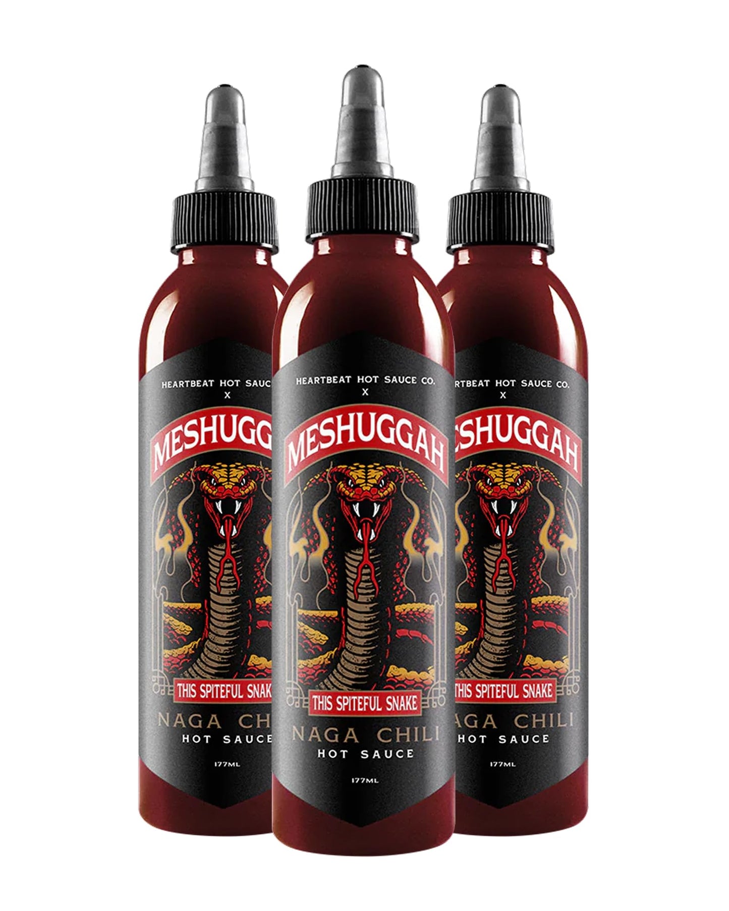 Heartbeat Hot Sauce x Meshuggah This Spiteful Snake Hot Sauce, Naga Chili & Scorpion Pepper Blend, Extra Hot Gourmet Pepper Sauce - 6 oz. 3 Pack