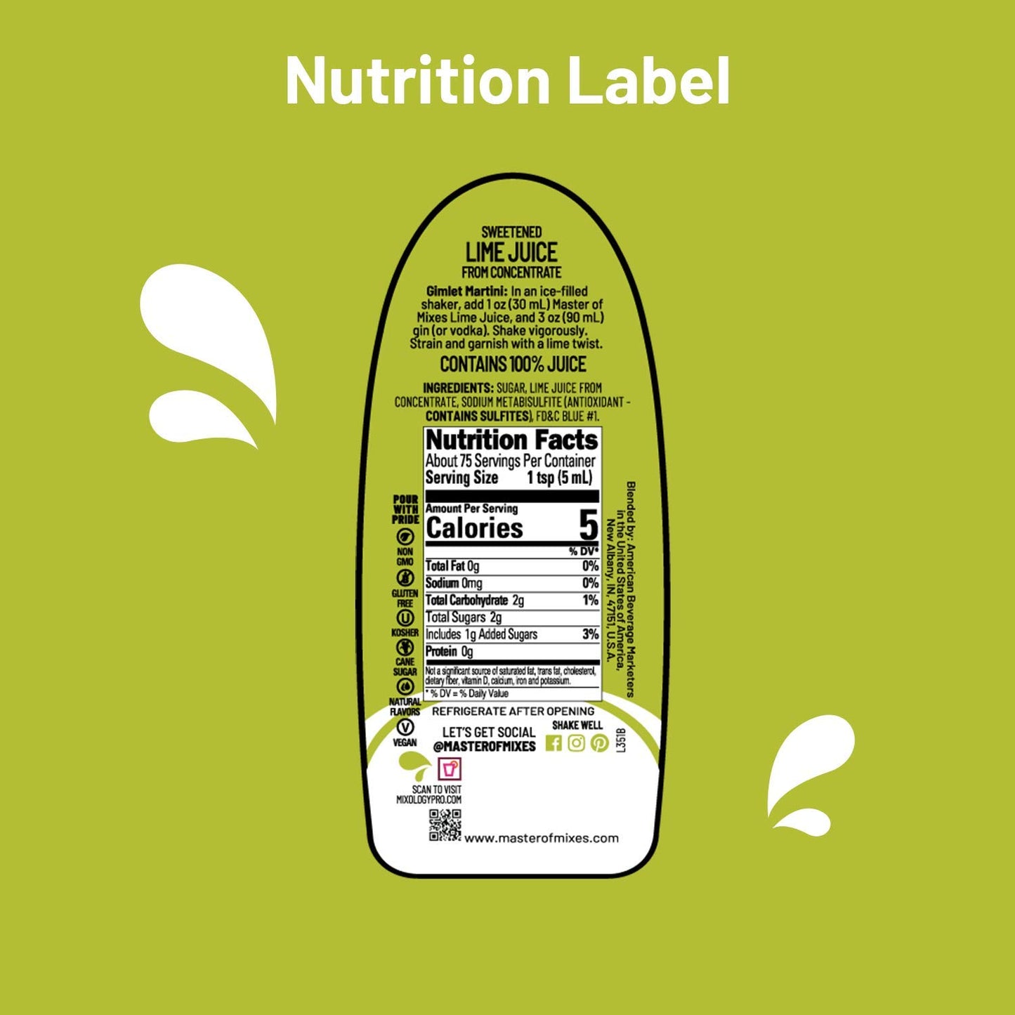Master of Mixes Cocktail Essentials Sweetened Lime Juice, 375 ML Bottle (12.7 Fl Oz)