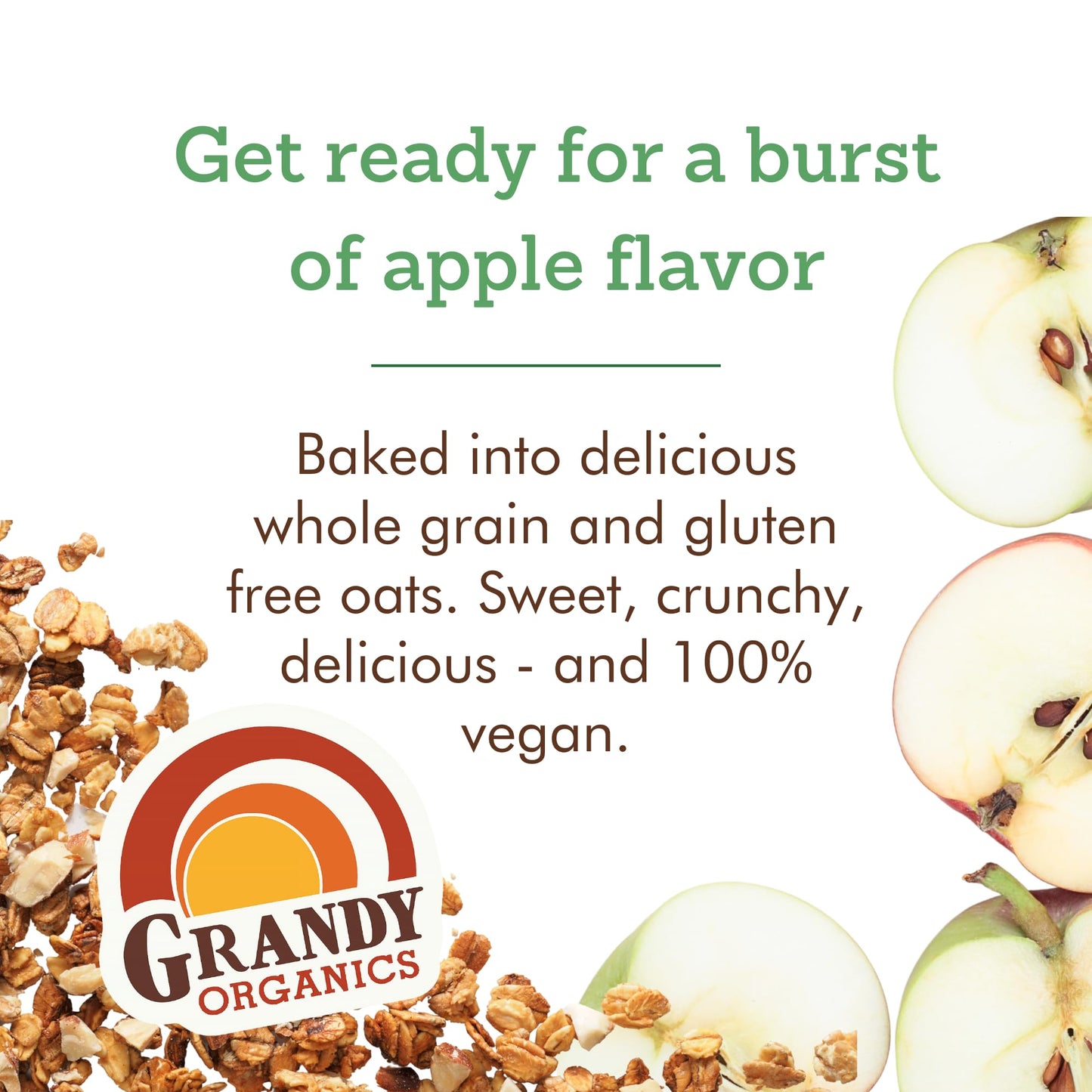 Grandy Organics Apple Crisp Granola, Certified Organic, Gluten Free, Non-GMO, Kosher, Plant Based Protein Granola, 12oz Each, Pack of 6
