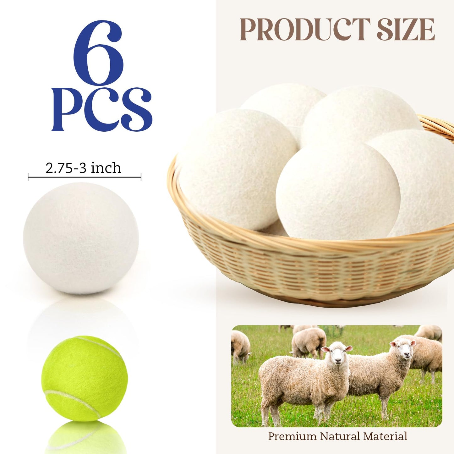 Wool Dryer Balls, New Zealand Dryer Balls Laundry Reusable Reduce Static Cling, Dryer Ball to Reduce Wrinkles & Shorten Drying Time, Drying Balls