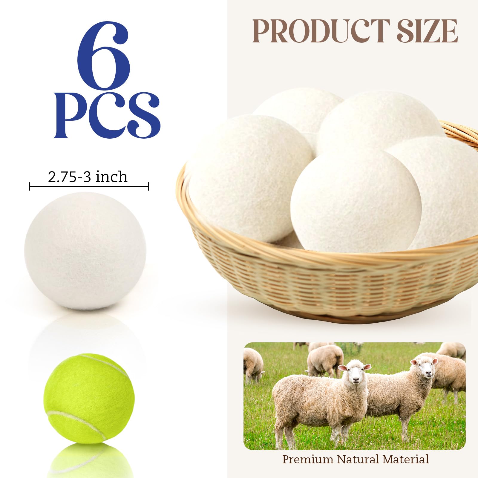 Wool Dryer Balls, New Zealand Dryer Balls Laundry Reusable Reduce Static Cling, Dryer Ball to Reduce Wrinkles & Shorten Drying Time, Drying Balls