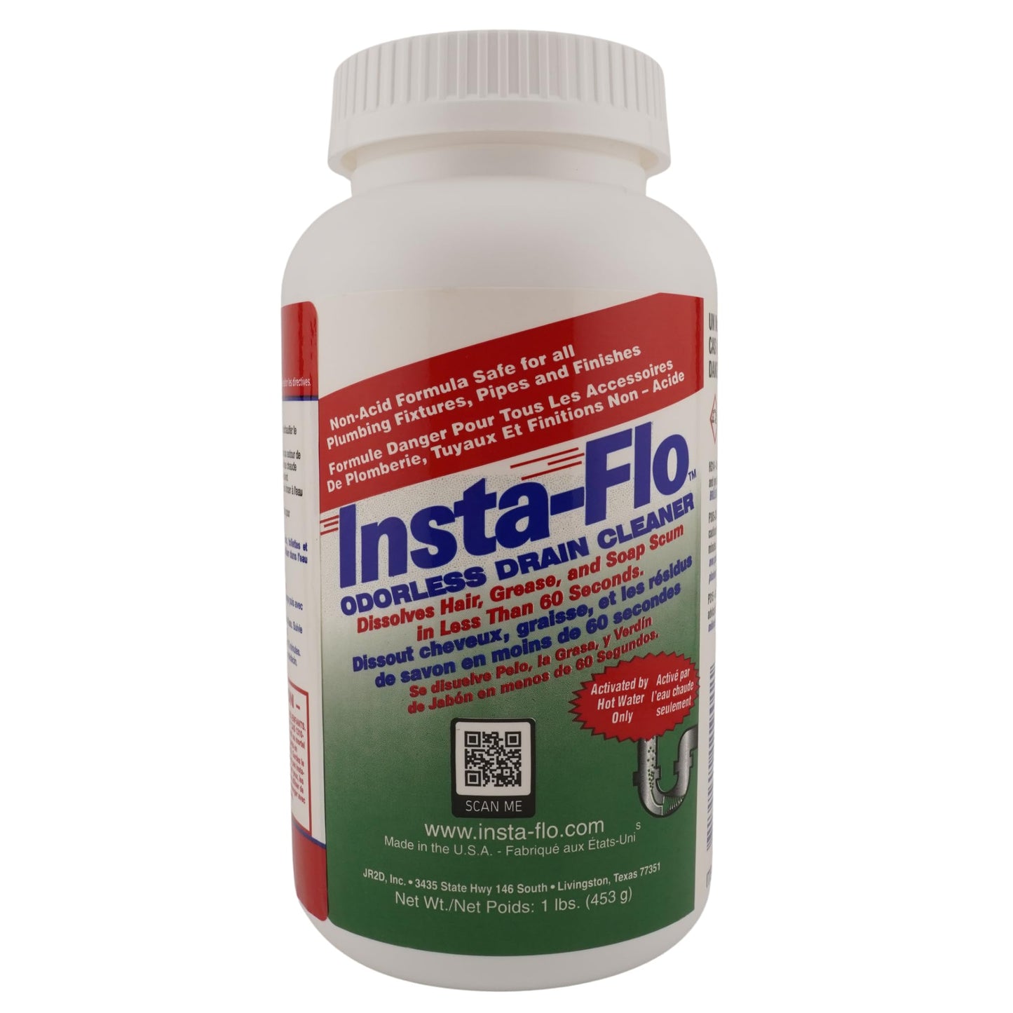 Insta-Flo Crystals Drain Cleaner - 1 lb (16 oz) - Odorless Drain Opener for Hair & Grease by Thrift Marketing