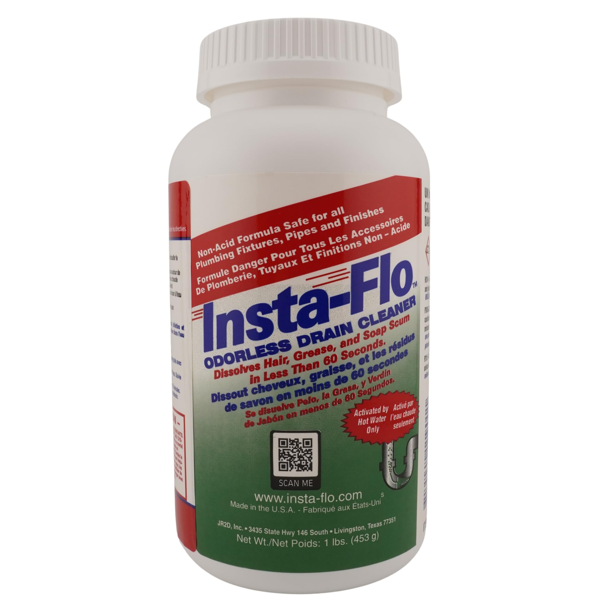 Insta-Flo Crystals Drain Cleaner - 1 lb (16 oz) - Odorless Drain Opener for Hair & Grease by Thrift Marketing