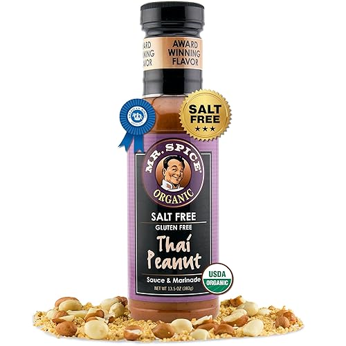 Mr. Spice Organic Thai Peanut Sauce, Salt Free Peanut Sauce & Dressing (0 mg/serving), Gluten Free, Low Sodium Sauces for Marinade, Wok, Air Fryer, No