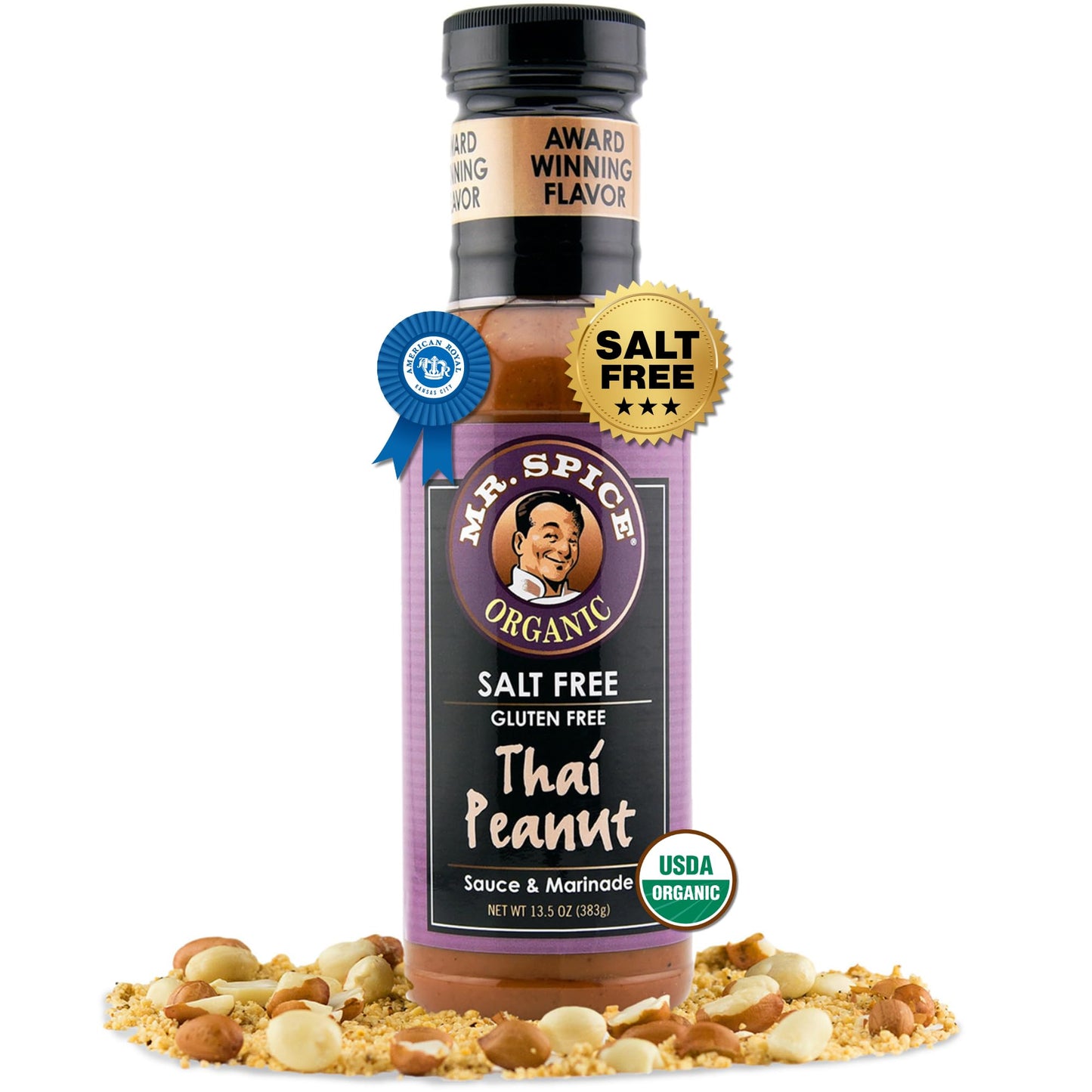 Mr. Spice Organic Thai Peanut Sauce, Salt Free Peanut Sauce & Dressing (0 mg/serving), Gluten Free, Low Sodium Sauces for Marinade, Wok, Air Fryer, No