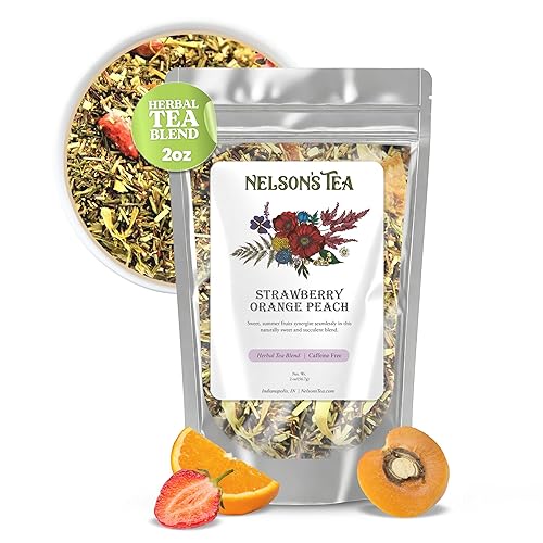 Nelson's Tea Strawberry Orange Peach - Caffeine Free Herbal Rooibos Loose Leaf Tea - Irresistable Blend of Green Rooibos, Orange Peel, Marigold