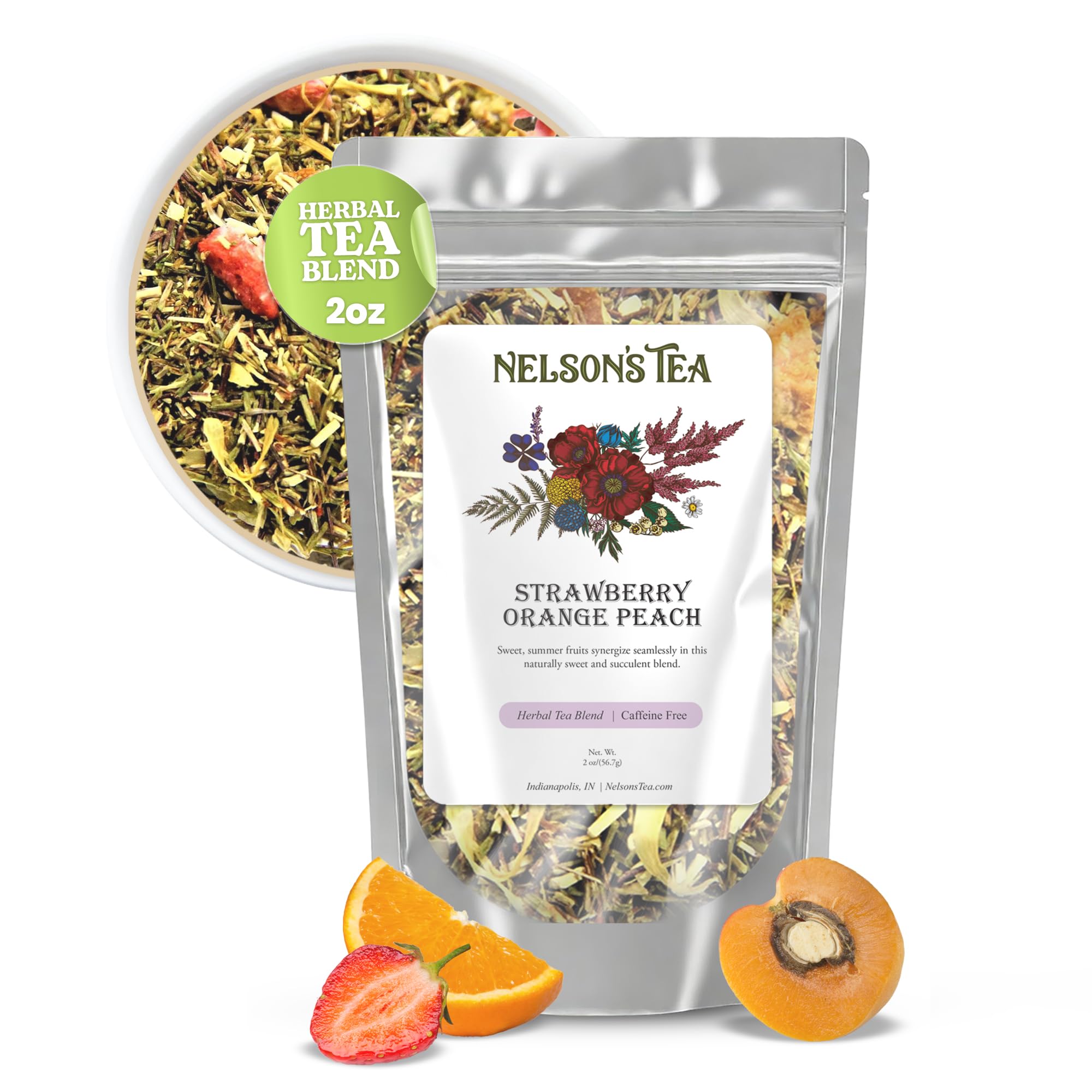 Nelson's Tea Strawberry Orange Peach - Caffeine Free Herbal Rooibos Loose Leaf Tea - Irresistable Blend of Green Rooibos, Orange Peel, Marigold