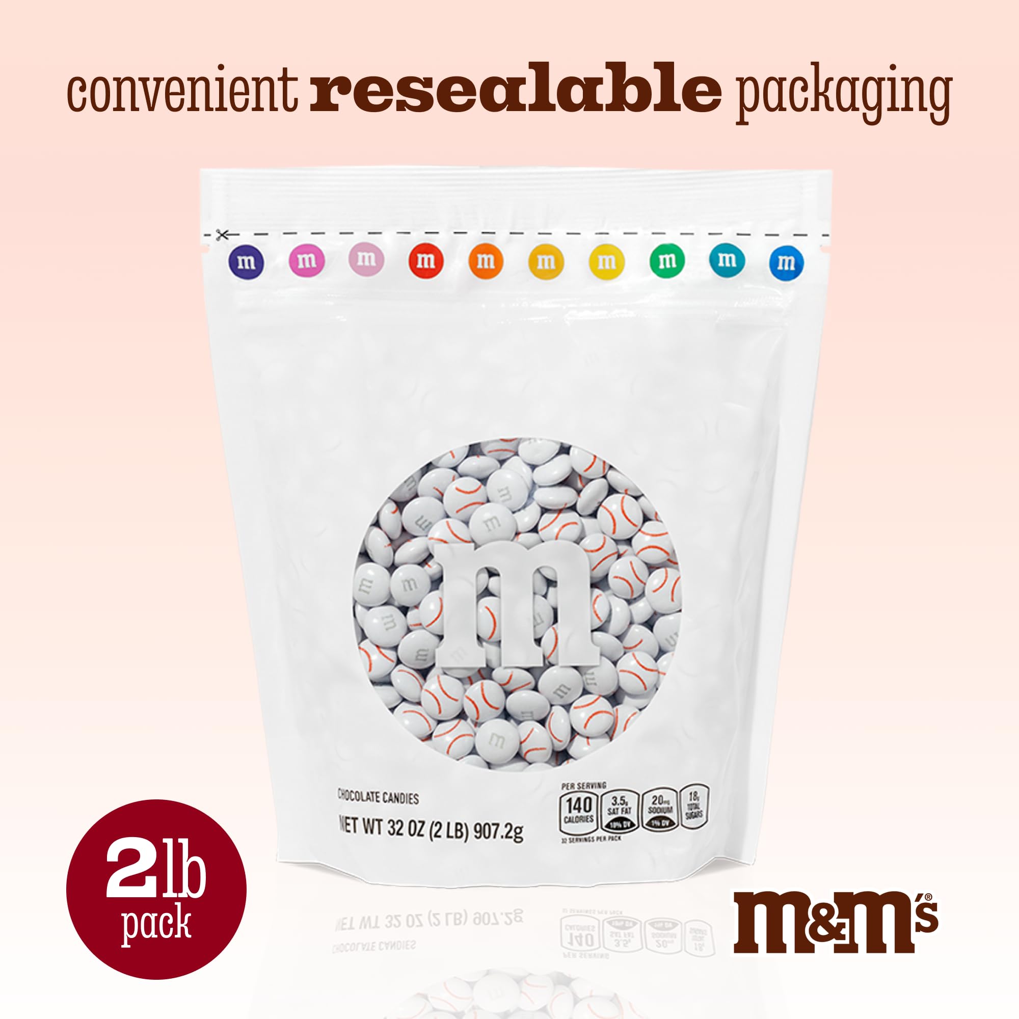 M&M’S WORLD Baseball Milk Chocolate Candies, 2 lbs Bulk - For Baseball Party Favors, Party Supplies, Goodie Bags, and More