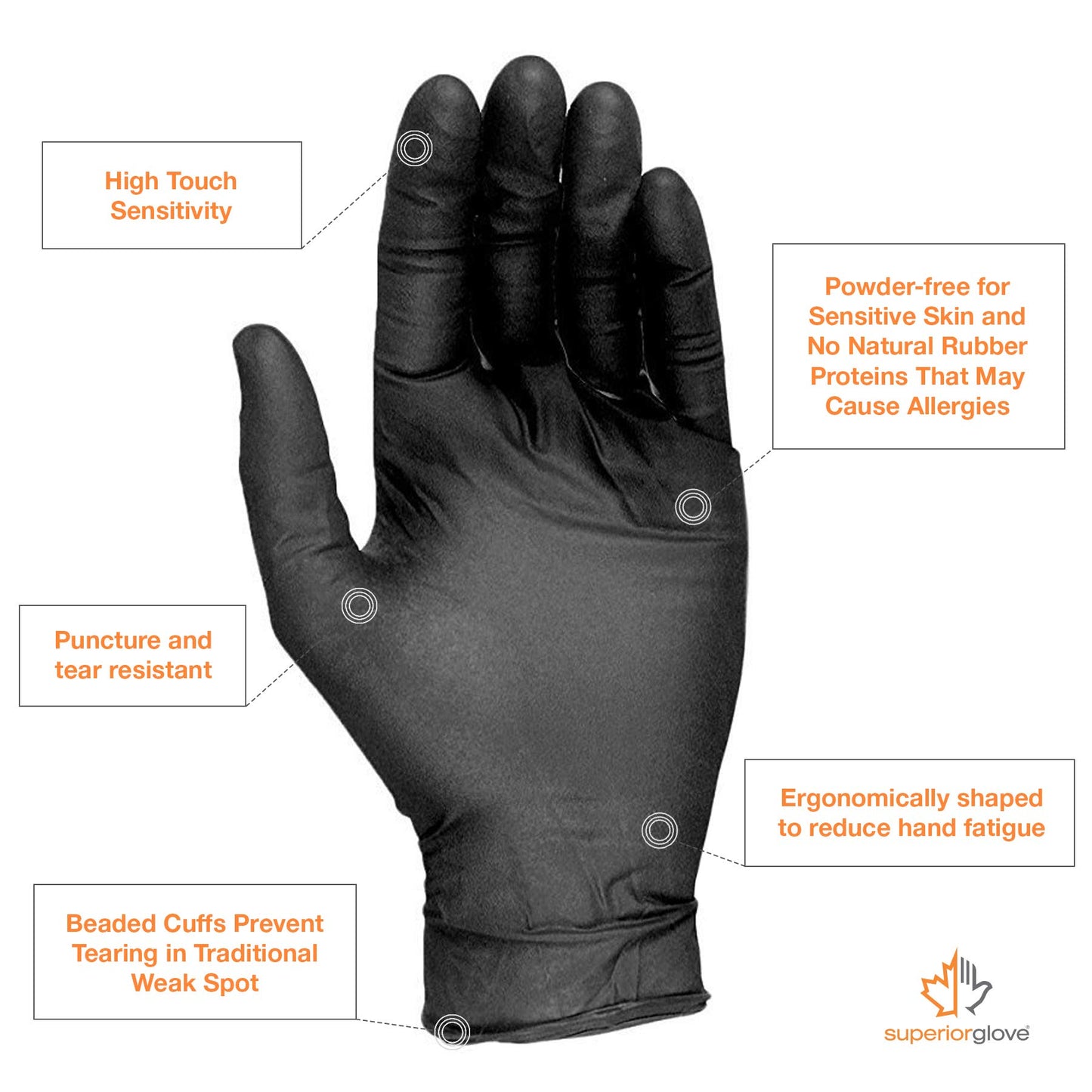 Superior Black Nitrile Gloves, Latex Free Glove, Disposable Gloves, Powder Free, Ultra Thin 3.5 mil Thickness, 9" Length, Size Large (Box of 200)